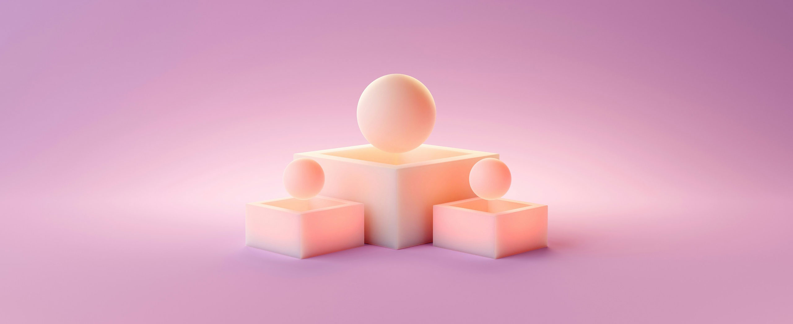 A set of three Olympic style podiums with spheres floating over each one. 