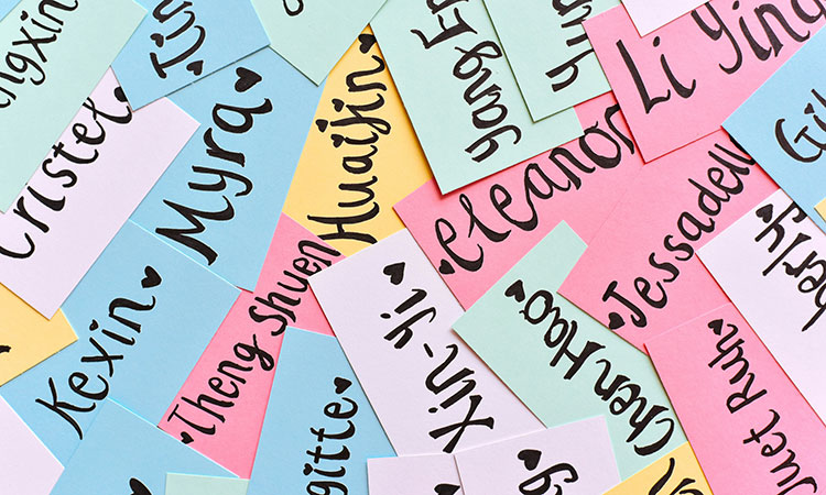 Names written on coloured pieces of paper