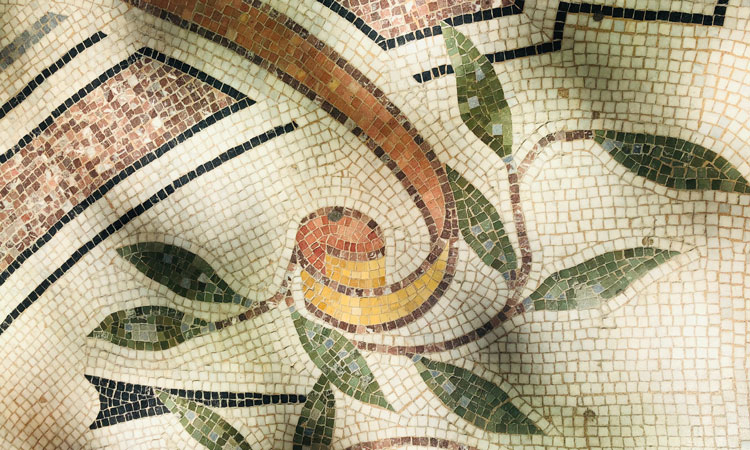Tile mosaic of branch and leaves