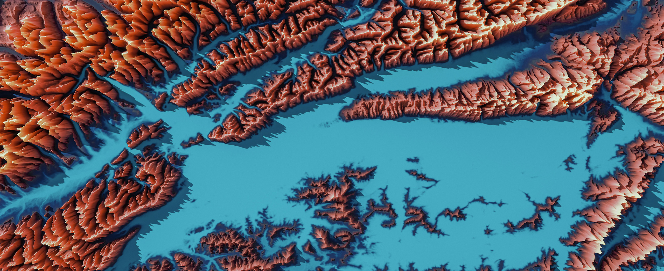Topographical map of Kingcome Inlet, BC, Canada