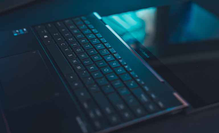 Black laptop flat on table