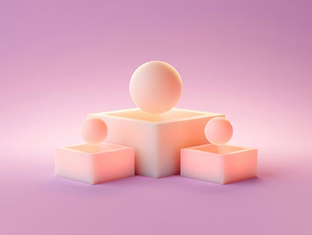 A set of three Olympic style podiums with spheres floating over each one. 